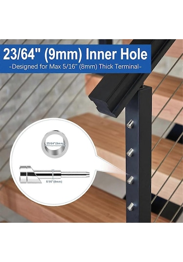 33 Açısal Pul 9 Mm, 8 Mm Tel Korkuluk Donanım Kiti, Merdiven Güvertesi Metal Ahşap Alüminyum Diğer