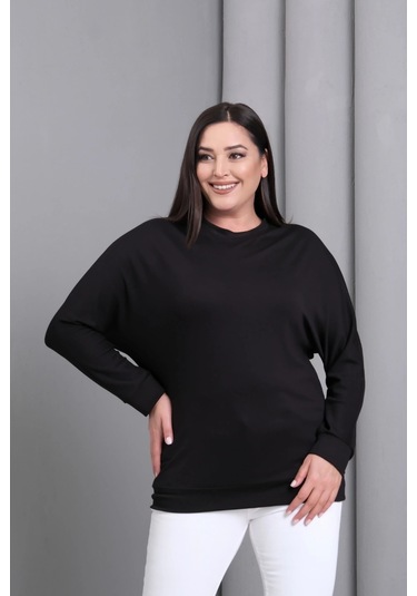 Sırtı Kanat Taş Baskılı Sweatshirt Siyah