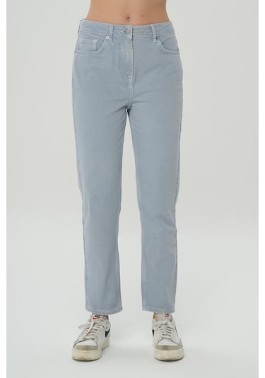 Ariana Gri-mavi Yüksek Bel Patı Fermuarlı Mom Jean Pantolon C 4525-139 Gri