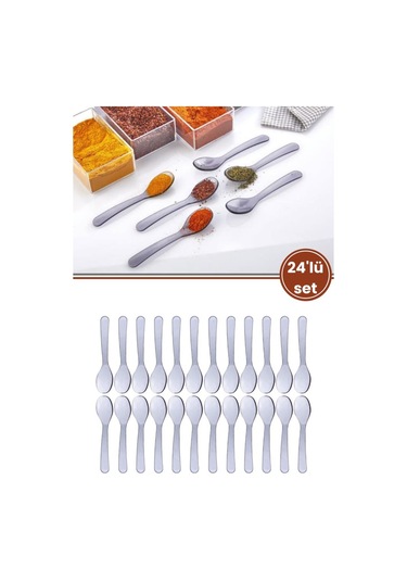 Flora 24 Lü Baharat Kaşığı Seti Plastik, Tuz Şeker Karabiber Kakao Kahve Kekik Kaşığı 24 Lü Set Şeffaf