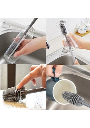 Uzun Saplı Silikon Bardak ve Kavanoz Yıkama Fırçası