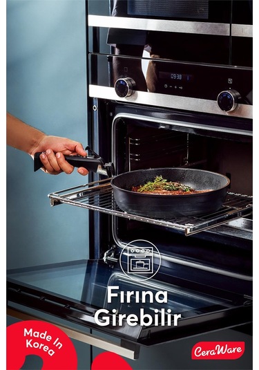 Ceraware Hona XL 14 Parça Tak Çıkar Saplı İç İçe Geçebilen Seramik Yapışmaz Tencere Tava Seti Siyah