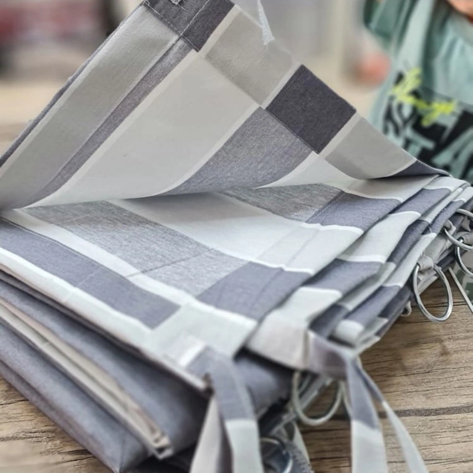 Ceylan Home Balkon Perdesi Bağcıklı Halkalı Ölçü Seçenekli Gri Çizgili Gri