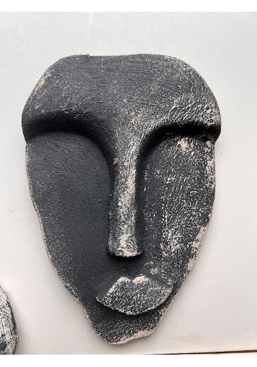 El Yapımı Taş Heykel Soyut Yüz Maske 3'li Set, Modern Beton, Eskitme Taş Görünümlü Duvar Dekor