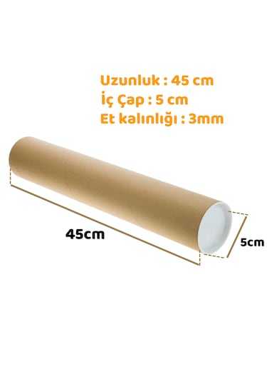 Postüp 5 Adet Kapaklı Silindir Kutu Karton Rulosu 5 Cm X 45 Cm