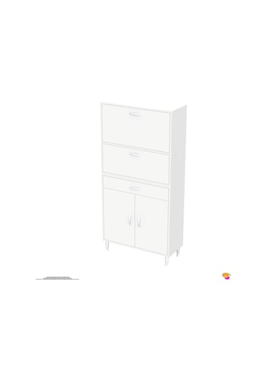 Modilayn Vio 70x163,4x32,5 Cm Yeni Çekmeceli, Kapaklı, Ekmeklikli, Çok Amaçlı Mutfak Dolabı. Beyaz