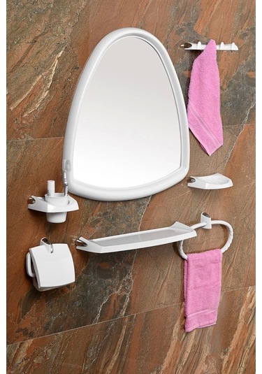 Damla Ayna Seti Krom Dizayn 8 Parça Beyaz