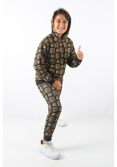 Triliya Dijital Baskılı Kapşonlu Mevsimlik Eşofman Takımı Lüks Tasarım, 4-12 Yaş 001 Çok Renkli