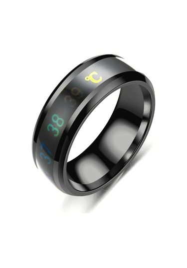 Smart Temperature Ring Stainless Steel Personalized Temperature Display Couple Ring, Size: 6 Black Çok Renkli