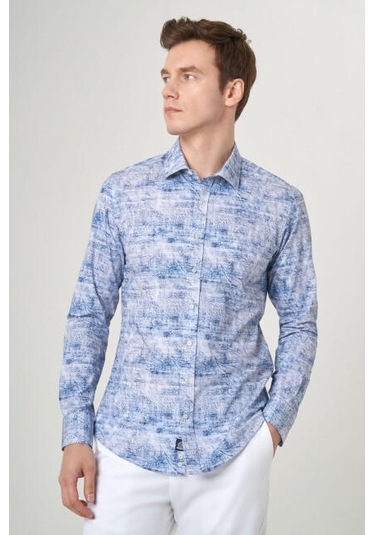 Bisse Erkek Slim Fit Uzun Kollu Spor Gömlek Mavi Gm22y221038 K35 Mavi