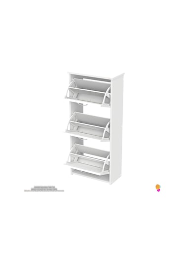 Modilayn West Asma Antre 52x116x 26 Cm Lik 3 Düşer Kapak 6 Göz Bölmeli Ayakkabılık Beyaz