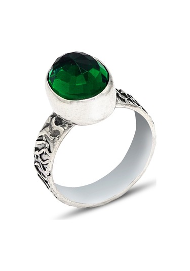 Zümrüt Taşlı Oval Model El İşçiliği Otantik Gümüş Üçlü Set 201024120 Gümüş