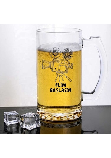 Film Başlasın Yazılı Cam Bira Bardağı Sinema Temalı Mizahi Hediyelik Kupa