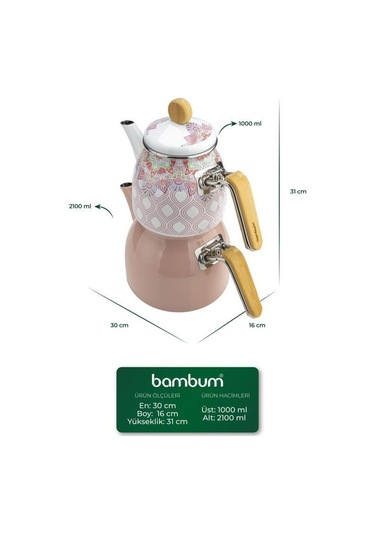 Bambum Unique - Bambu Kulplu Emaye Çaydanlık Takımı Pembe
