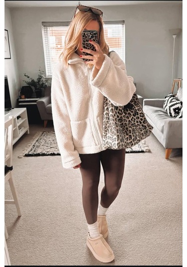 Bej Cepli Kadın Peluş Mont Mg2530 Bej