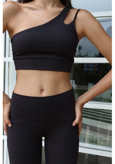 Asana Omuz Detay Spor Siyah Crop Siyah