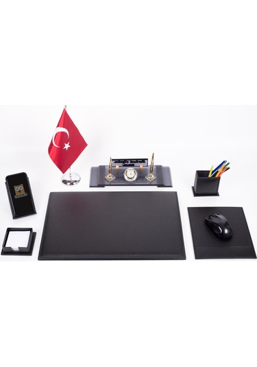 Varta Deri Sümen Takımı Türk Bayraklı Ahşap Masa Isimlik