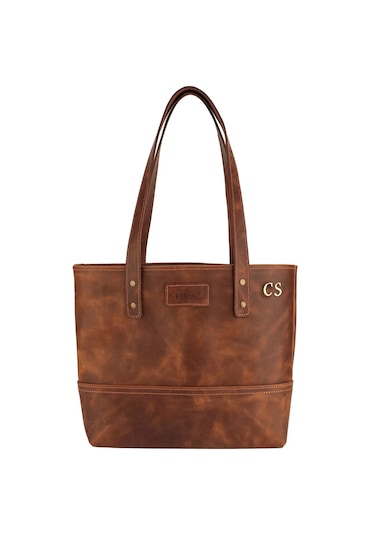 Twingold İsme Özel Tote Bag El Omuz Çantası - %100 Rainbow Deri - Ac03003 - Kahverengi Kahverengi
