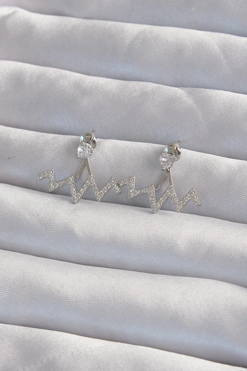 Dodes Pirinç Gümüş Renk Zirkon Taşlı Zikzak Küpe Tg27bkp9302 Çok Renkli