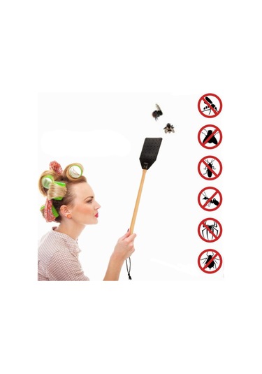 Dofolink 2 Adet Siyah Deri Ve Ahşap Saplı Dayanıklı Sinek Vuruğu, Uyumlu Tutuş, Uçakları Etkili Vurmak İçin Araç Siyah