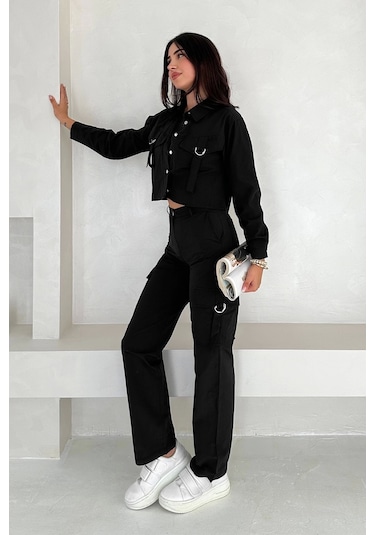 Asprin Fashion Kemerli Detay Gömlek Siyah Siyah