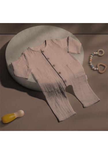 Tiffany Tulum Uzun Kol Çift Kat Müslin Sütlü Kahve-9297 Kahverengi