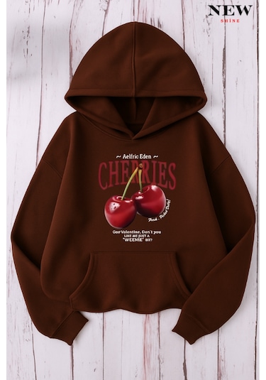Cherries Baskılı Sweatshirt Kahverengi