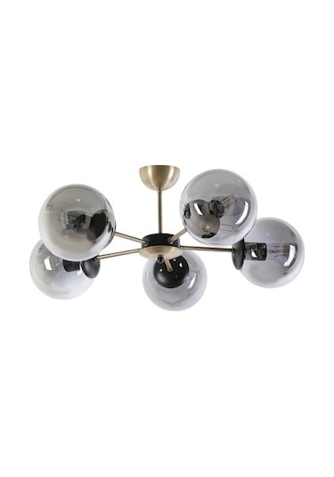 Modern Beşli Füme Glop Camlı Gold-siyah Avize