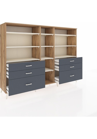 Hyperion Dolap 10 Raflı 6 Çekmeceli 220x44x163 Çam-aytaşı/antras Çam-aytaşı/antrasit