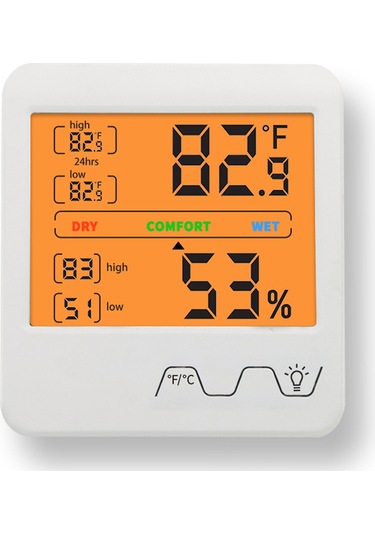 Moveevo Dijital Oda Sıcaklık Nem Ölçer, Büyük Ekran, Geri Aydınlatma, 24 Saatlik Bellek, Konfor Hatırlatıcı, Masaüstü/duvar Kurulu