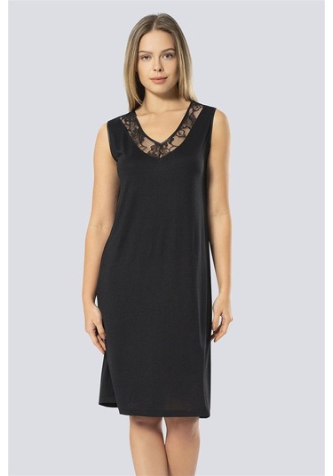 Türen Kadın Siyah Dantelli V Yaka Gecelik 3285 Siyah