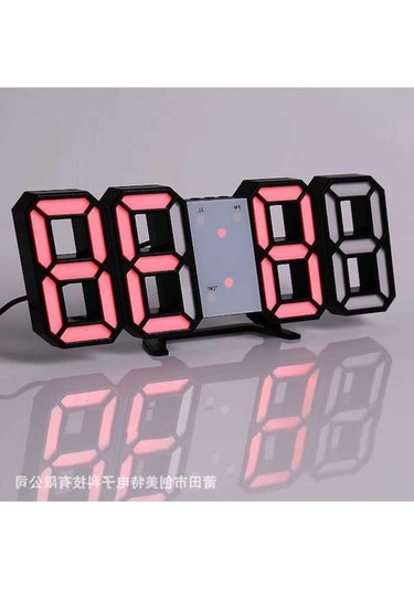 Ganzhoushop Zilinn Yatak -uzaktan Sürümü-20 Saati Saat Saat Renki Oturma Odası Odası Odası Masaüstü Led Kontrol Kırmızı Duvar Dijital Dijital Dekorasyonu Çok Çalışma Basit 3d Ty Çok Renki