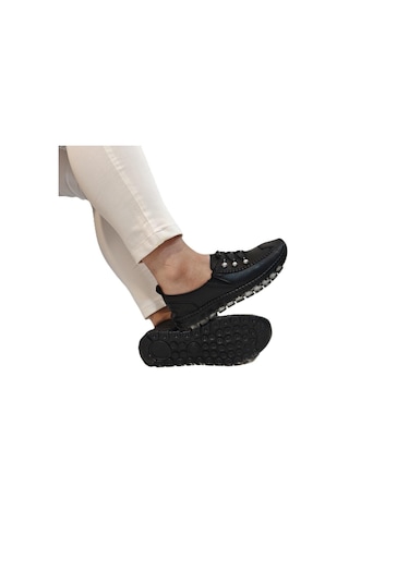 Voyager 9871 Siyah Hakiki Deri Boncuklu Bayan Ayakkabı Siyah