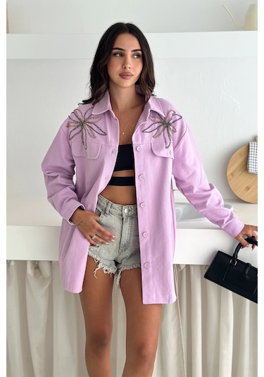 Asprin Fashion Taş Detaylı Gömlek Lila Lila