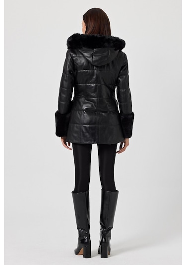 Natalina Siyah Deri Mont Siyah