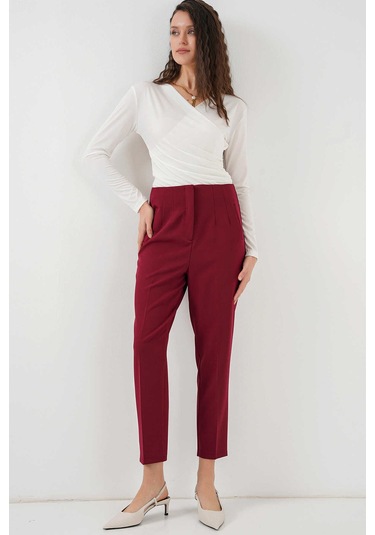 Gabria Yüksek Bel Kumaş Pantolon Bordo