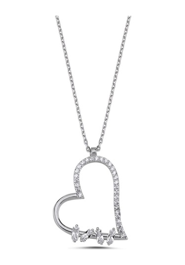 925 Ayar Gümüş Baget Kalp Zirkon Taşlı Kolye