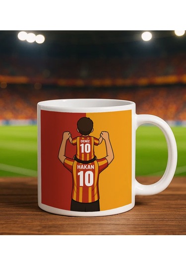 Bk Gift Kişiye Özel Baba&çocuk Sarı-kırmızı Forma Tasarımlı Beyaz Kupa Bardak, Arkadaşa Hediye, Sevgiliye Hediye, Taraftar Hediyesi Kobitmeyencom34722