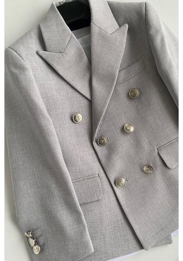 Milano Kruvaze Ceketli Tişörtlü Çocuk Takım Elbise Gri Gri