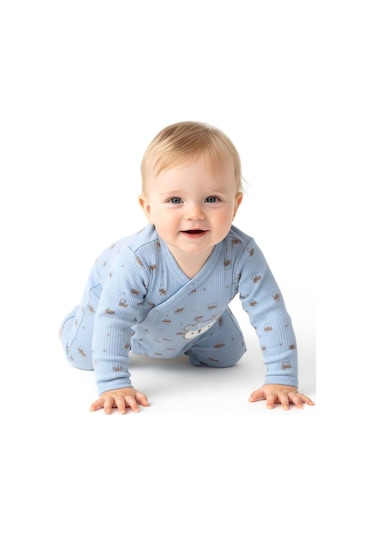 Sebi Bebe Kruvaze Geyikli Patiksiz Tulum 1143 Mavi