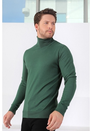 Ferraro Yeşil Balıkçı Yaka Pamuk Kazak Yeşil