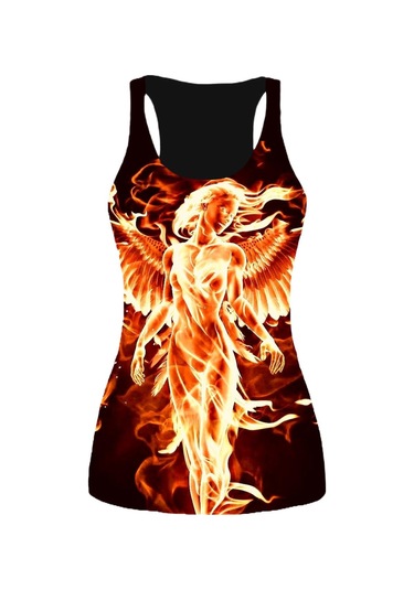 Turuncu 3d Baskı Kaplan Tankı Üstleri Kadınlar İçin Egzersiz Yoga Spor Salonu Alev Phoenix Baskılı Yaz Spor Gömlek Artı Boyutu Yelekler Kadınlar İçin