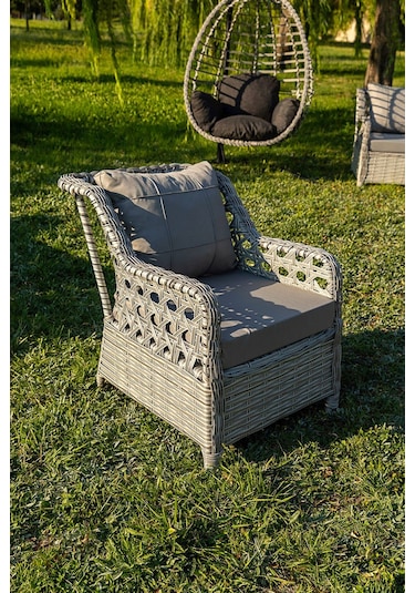 Btkconsept Lupa Eslem Rattan Bahçe Mobilyasi 3+1+1 Puf Ve Salıncak " Masali Gri