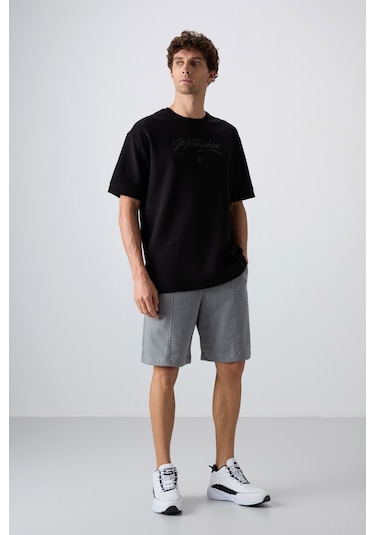 Tommy Life Gri Melanj Pamuklu Kalın Yumuşak Dokulu Comfort Fit Basic Erkek Şort - 81261 GRI MELANJ