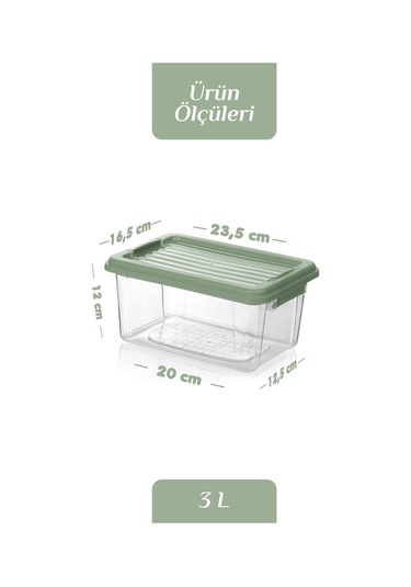 3'lü Set 3l Kilit Kapaklı Erzak Saklama Kabı Difriz Buzdolabı Düzenleyici Un Bakliyat Saklama Kutusu Yeşil