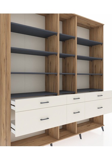 Hyperion Dolap 12 Raflı 6 Çekmeceli 220x44x243 Çam-antrasit/aytaşı Antrasıt/aytası