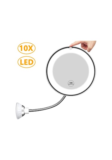 Moveevo 11,5 Inç 10x Büyüteçli Ayna Led Işıklı Banyo Aynası Güçlü Vantuzlu