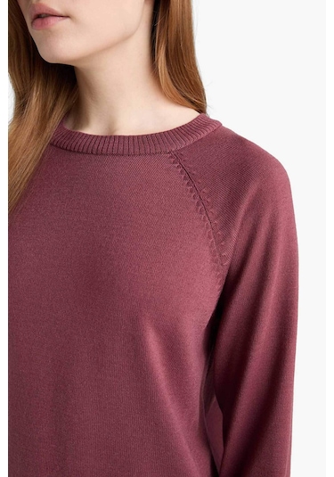 Defacto Regular Fit Bisiklet Yaka Basic Düz Triko Kazak Tunik C4474ax25wnbr350 Bordo