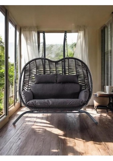 Pop Bahçe Ve Balkon Salıncağı Çift Kişilik Antrasit Antrasit
