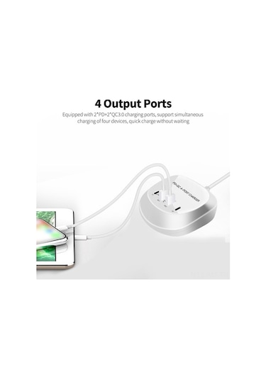 Novahub 4 Portlu Hızlı Şarj Cihazı - 2xpd+2xqc3.0, 40w, Geniş Voltaj, Beyaz, 100-240v, Kolay Kullanım